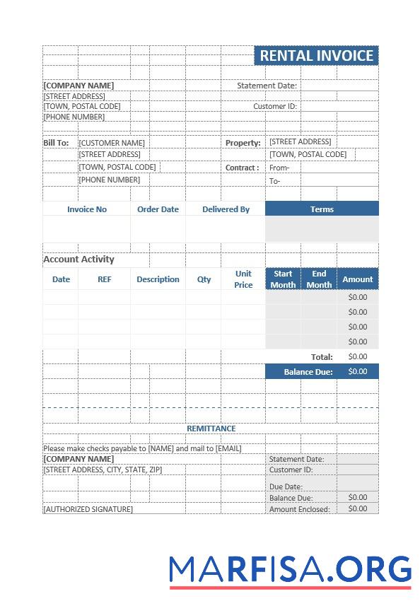 Blank Sample Rental Invoice Template